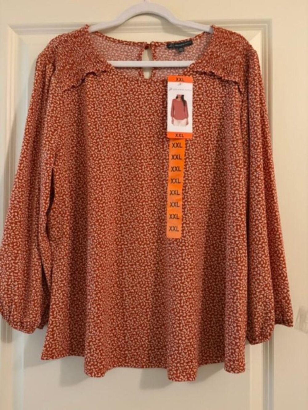 NWT Women's Adrianna Papell 3/4 Sleeve Stretch Soft Blouse Orange White Size XXL